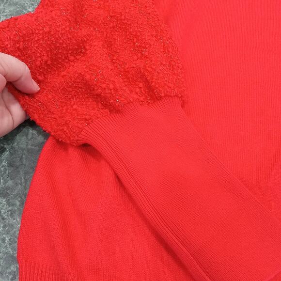 Nanette Lapore Puff Balloon Sparkle Sleeve Crewneck Sweater NWT Red - Picture 5 of 11